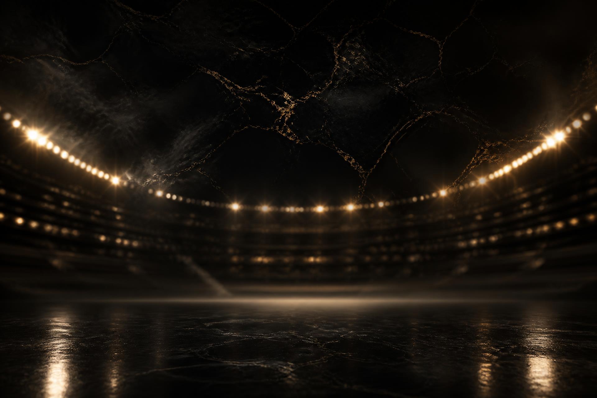 Stadium lights over a dark arena